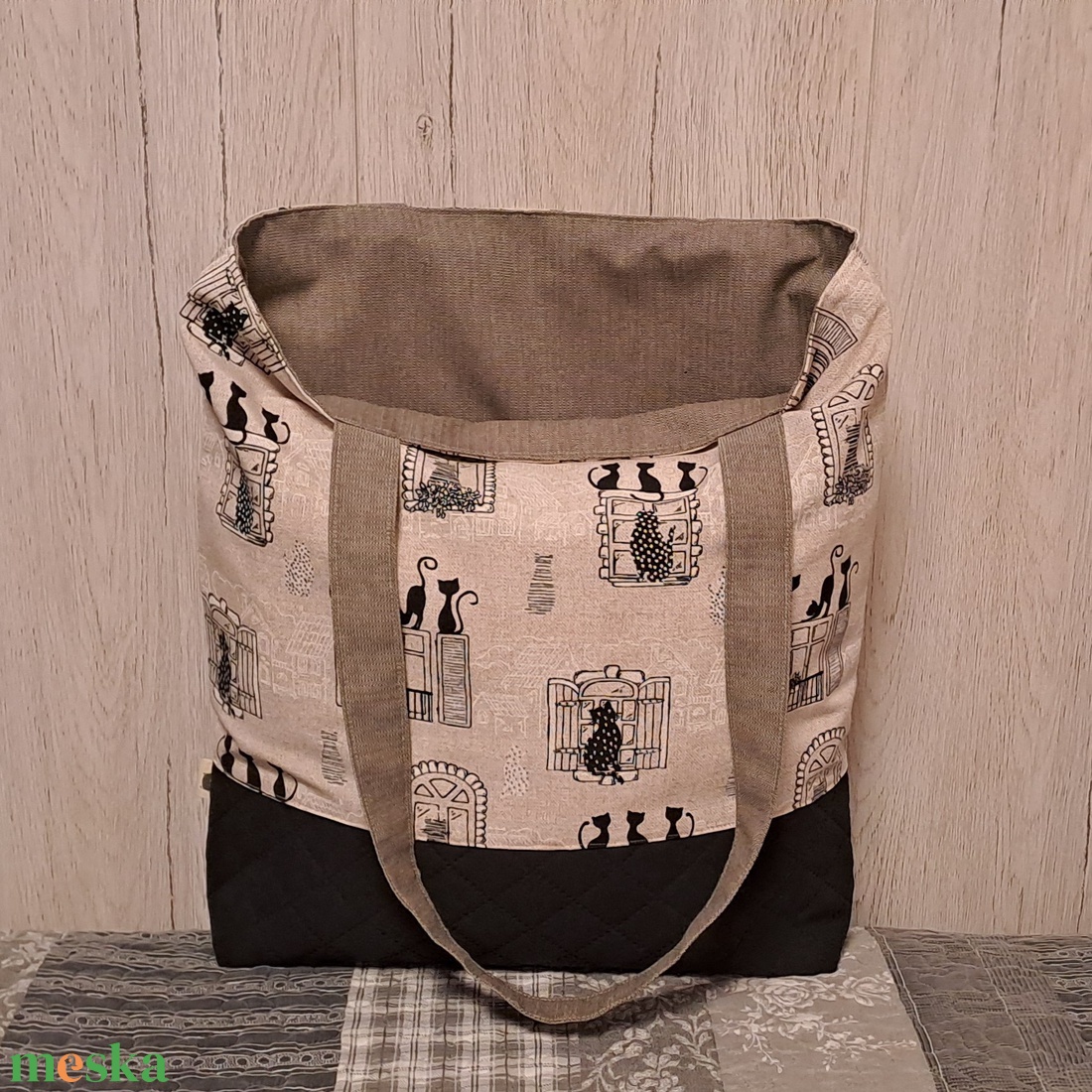 Cicák az ablakban :) szatyor, ökotáska, válltáska - táska & tok - bevásárlás & shopper táska - shopper, textiltáska, szatyor - Meska.hu