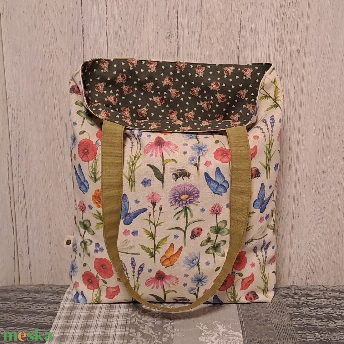 Virágos hangulat :) kifordítom-befordítom szatyor, ökotáska, válltáska - táska & tok - bevásárlás & shopper táska - shopper, textiltáska, szatyor - Meska.hu