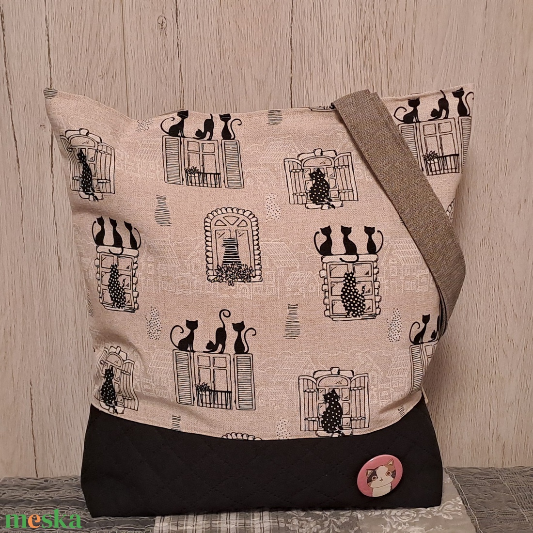 Cicák az ablakban 2.0 :) szatyor, ökotáska, válltáska - táska & tok - bevásárlás & shopper táska - shopper, textiltáska, szatyor - Meska.hu