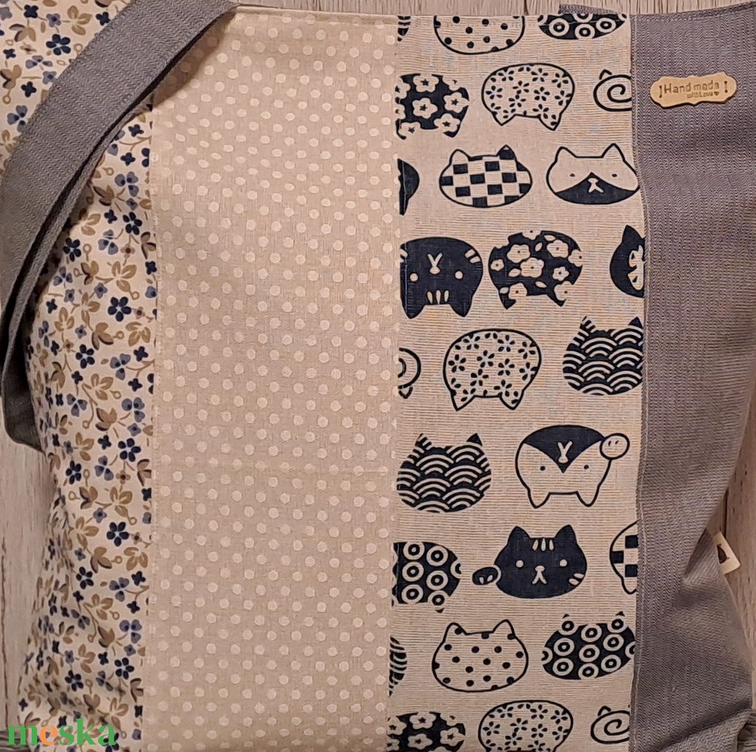 Kék-bézs variációk :) szatyor, ökotáska, válltáska - táska & tok - bevásárlás & shopper táska - shopper, textiltáska, szatyor - Meska.hu