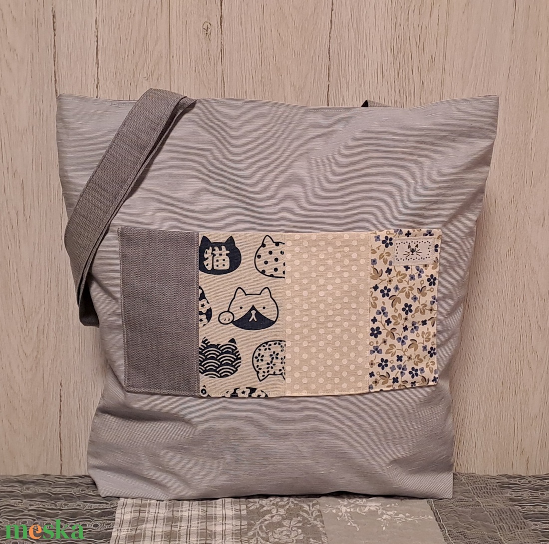 Kék-bézs variációk :) szatyor, ökotáska, válltáska - táska & tok - bevásárlás & shopper táska - shopper, textiltáska, szatyor - Meska.hu