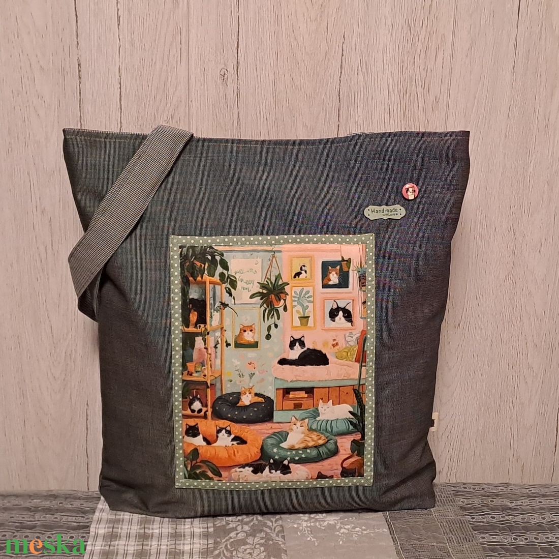 Macskák mindenhol :) szatyor, ökotáska, válltáska - táska & tok - bevásárlás & shopper táska - shopper, textiltáska, szatyor - Meska.hu