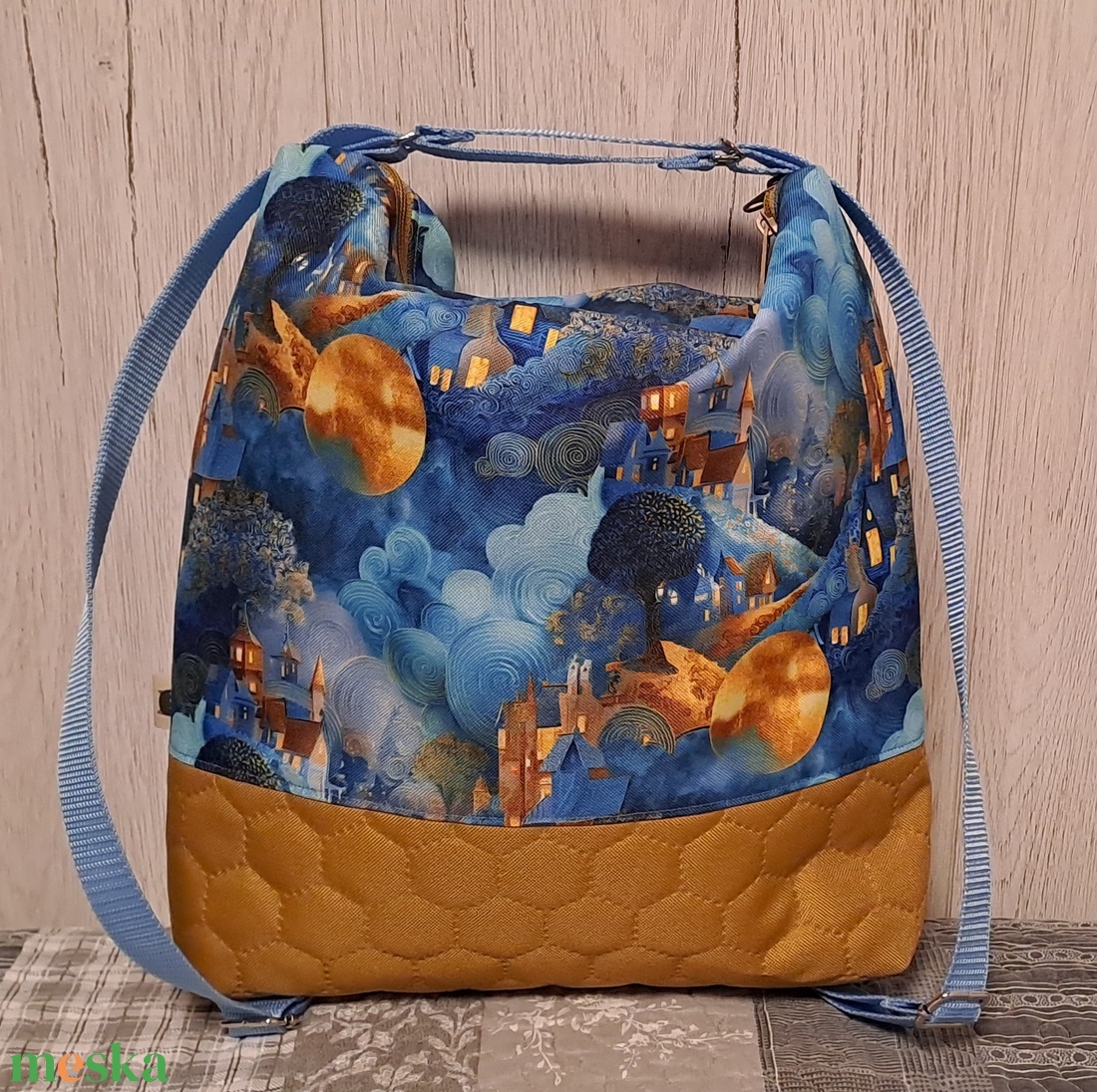 Kék és aranysárga :) variálható válltáska/hátizsák/crossbody táska - táska & tok - variálható táska - Meska.hu