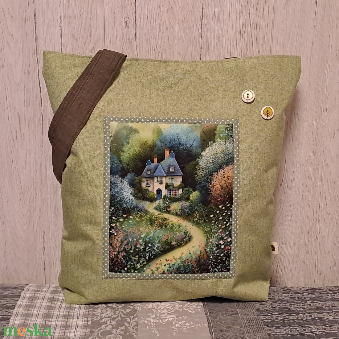 Erdő mélyén házikó :) szatyor, ökotáska, válltáska - táska & tok - bevásárlás & shopper táska - shopper, textiltáska, szatyor - Meska.hu