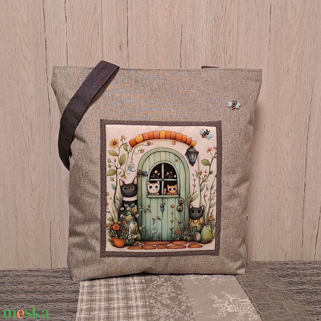 Kiváncsi cicusok :) szatyor, ökotáska, válltáska - táska & tok - bevásárlás & shopper táska - shopper, textiltáska, szatyor - Meska.hu
