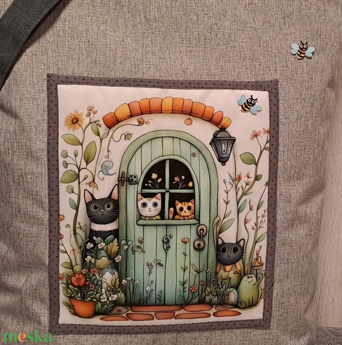 Kiváncsi cicusok :) szatyor, ökotáska, válltáska - táska & tok - bevásárlás & shopper táska - shopper, textiltáska, szatyor - Meska.hu