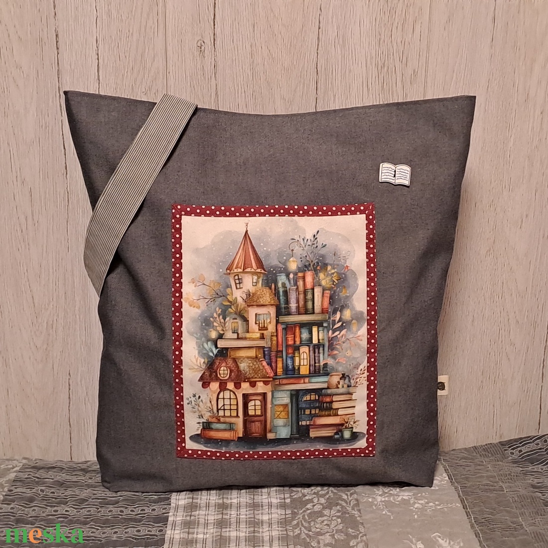 Könyvesház :) szatyor, ökotáska, válltáska - táska & tok - bevásárlás & shopper táska - shopper, textiltáska, szatyor - Meska.hu