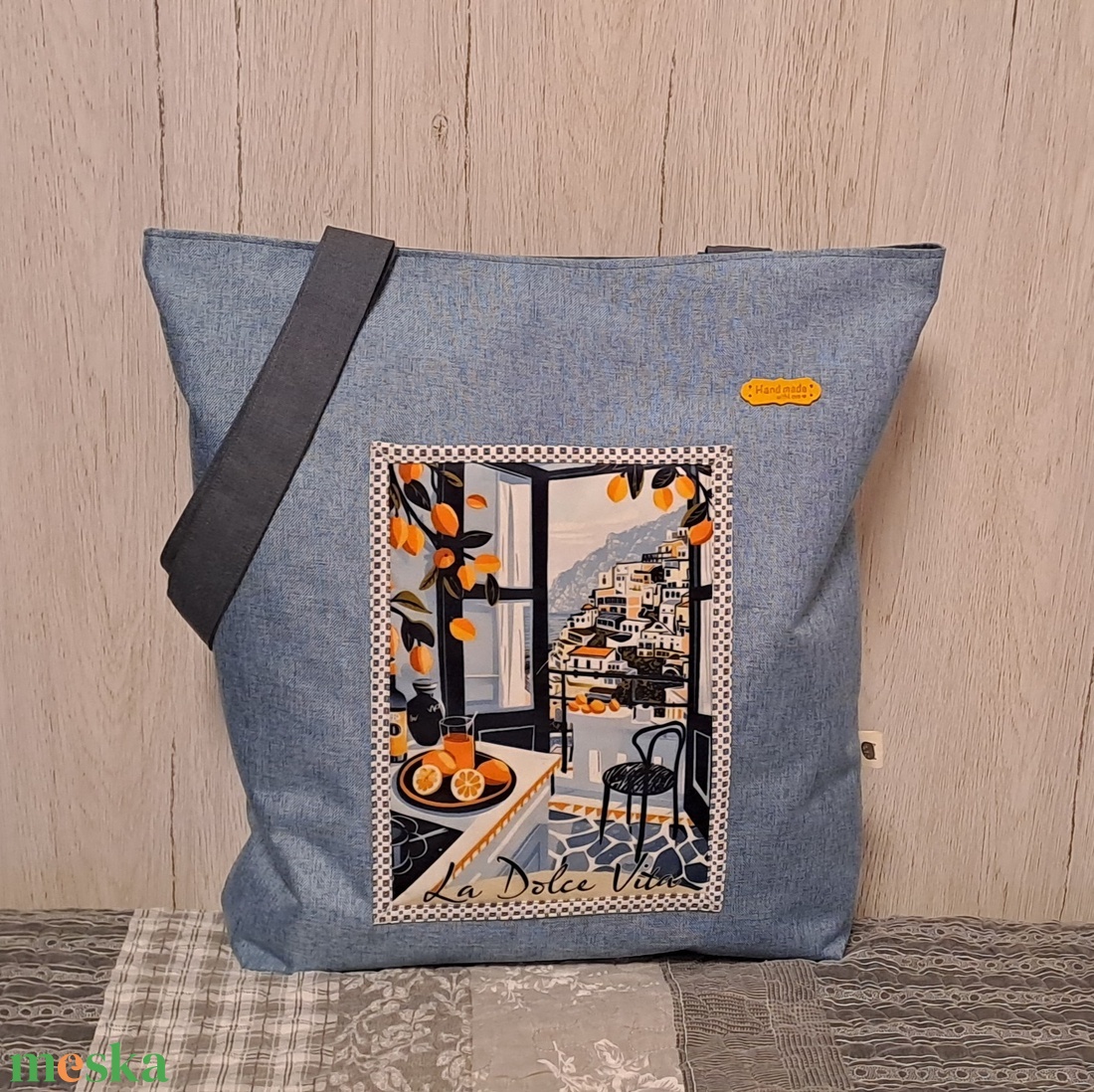 Kék és narancs hangulat :) szatyor, ökotáska, válltáska - táska & tok - bevásárlás & shopper táska - shopper, textiltáska, szatyor - Meska.hu