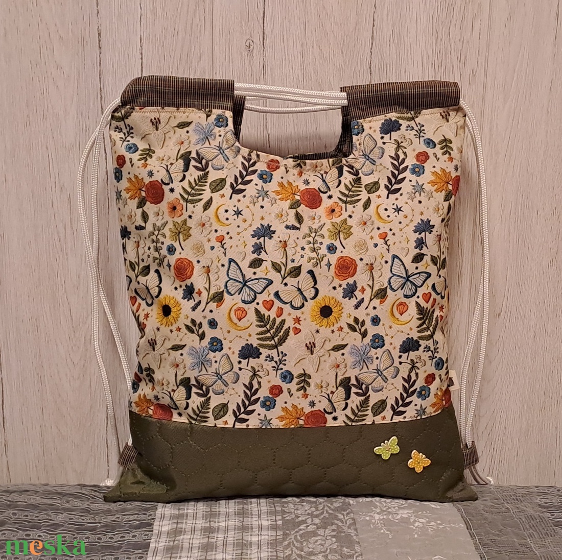 Pillangós, virágos :) - hátiszatyor, tornazsák, gymbag - táska & tok - hátizsák - tornazsák, gymbag - Meska.hu