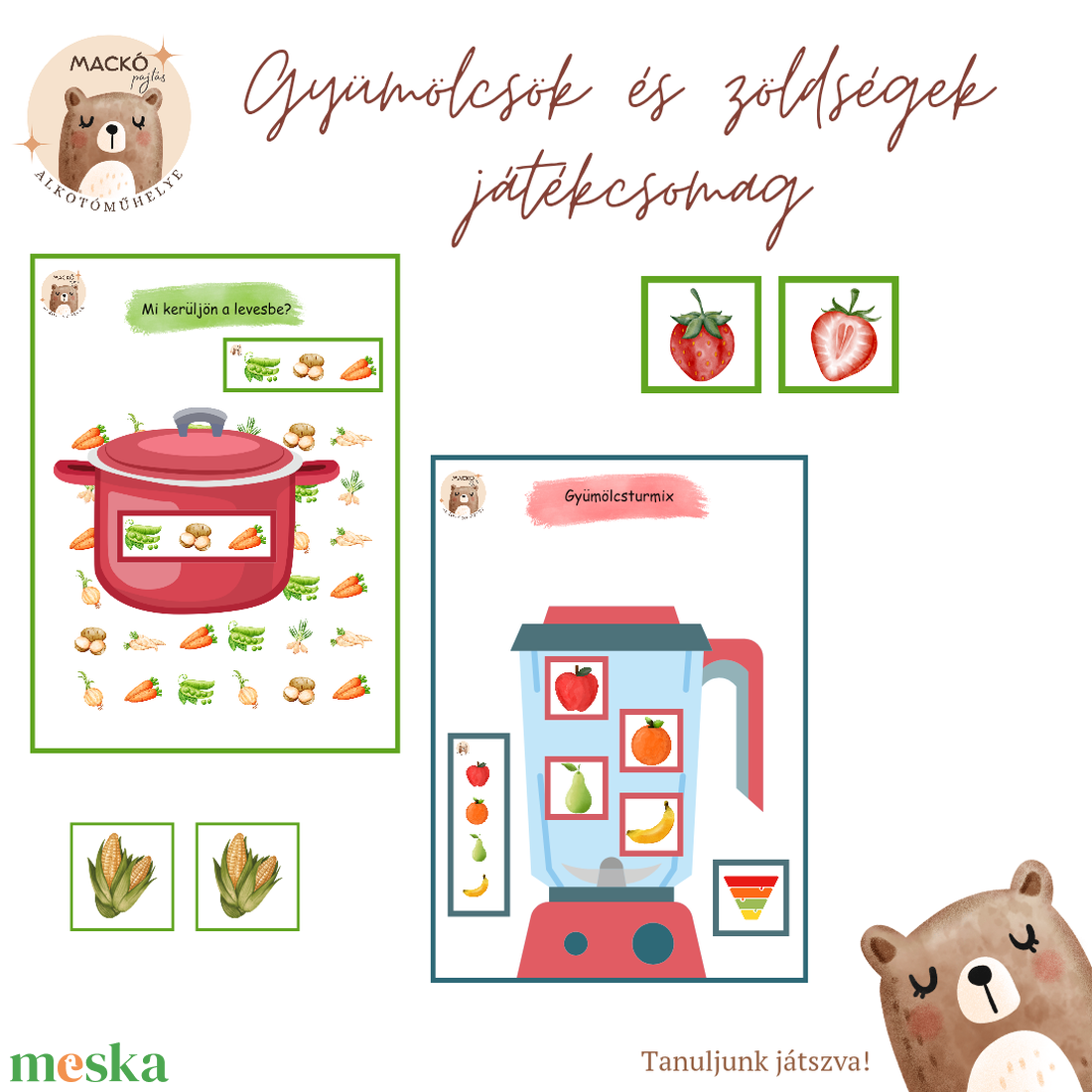 Gyümölcsök és zöldségek játékcsomag - játék & sport - készségfejlesztő és logikai játék - logikai játékok - Meska.hu
