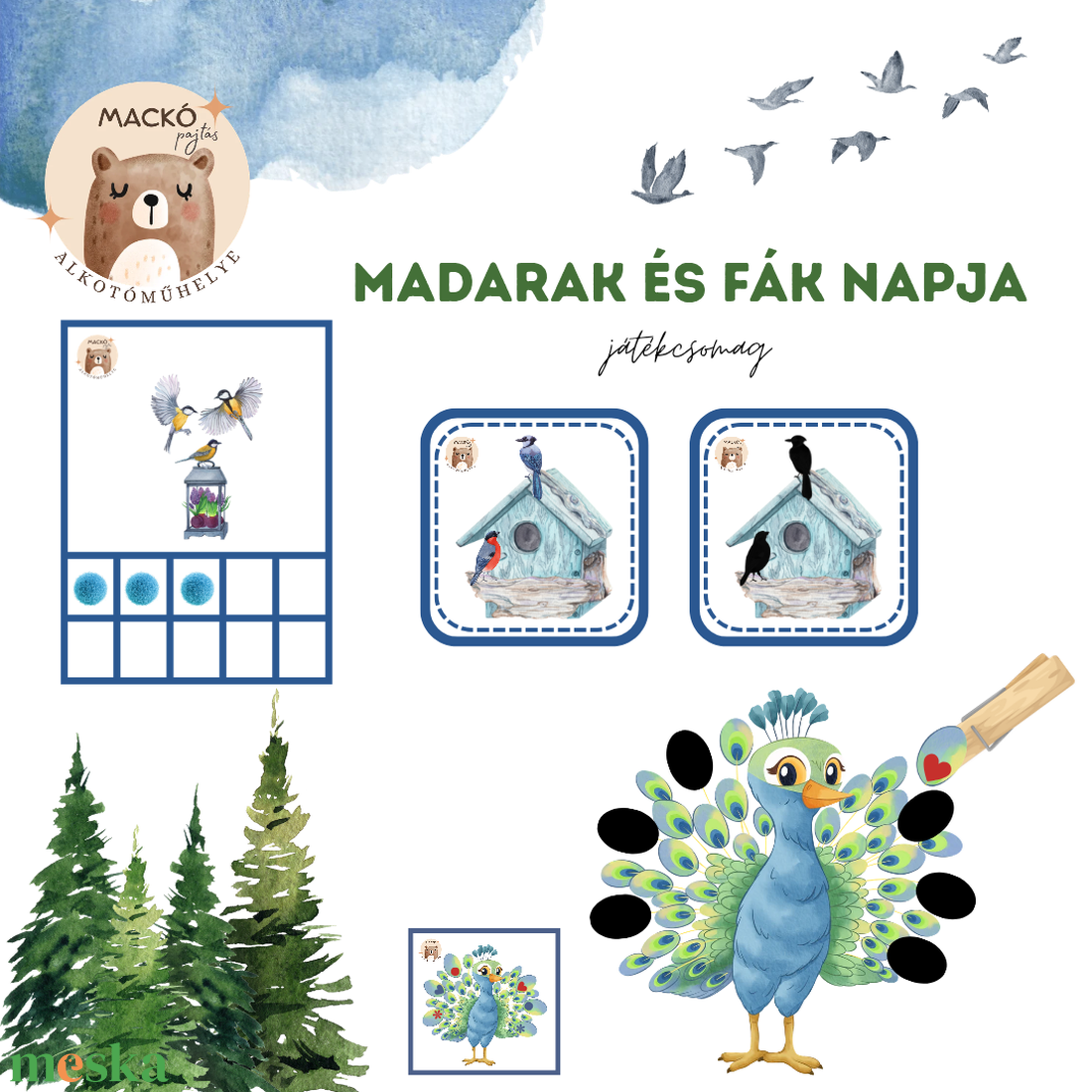 Madarak és fák napja játékcsomag - játék & sport - készségfejlesztő és logikai játék - oktató játékok - Meska.hu