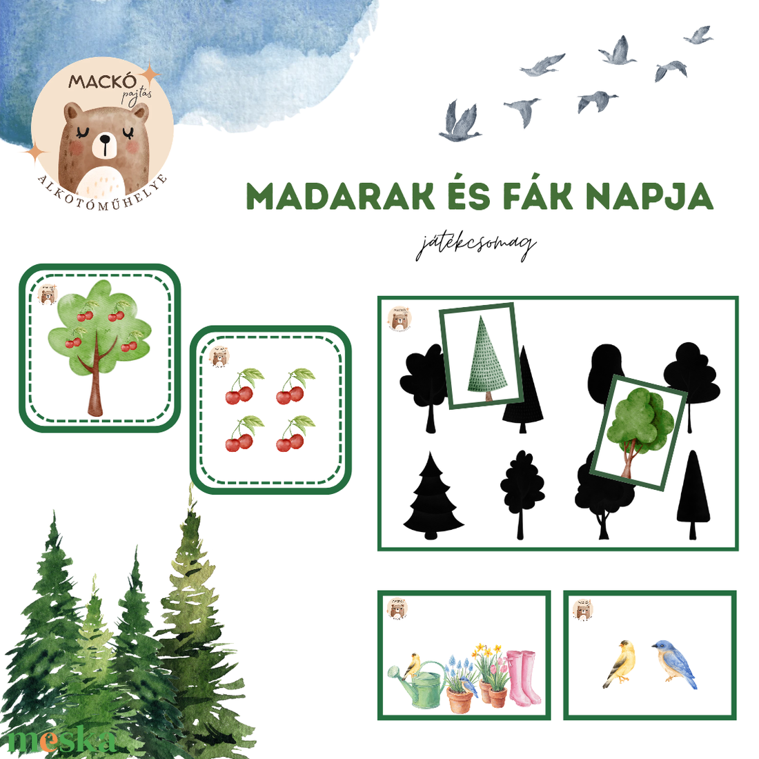 Madarak és fák napja játékcsomag - játék & sport - készségfejlesztő és logikai játék - oktató játékok - Meska.hu