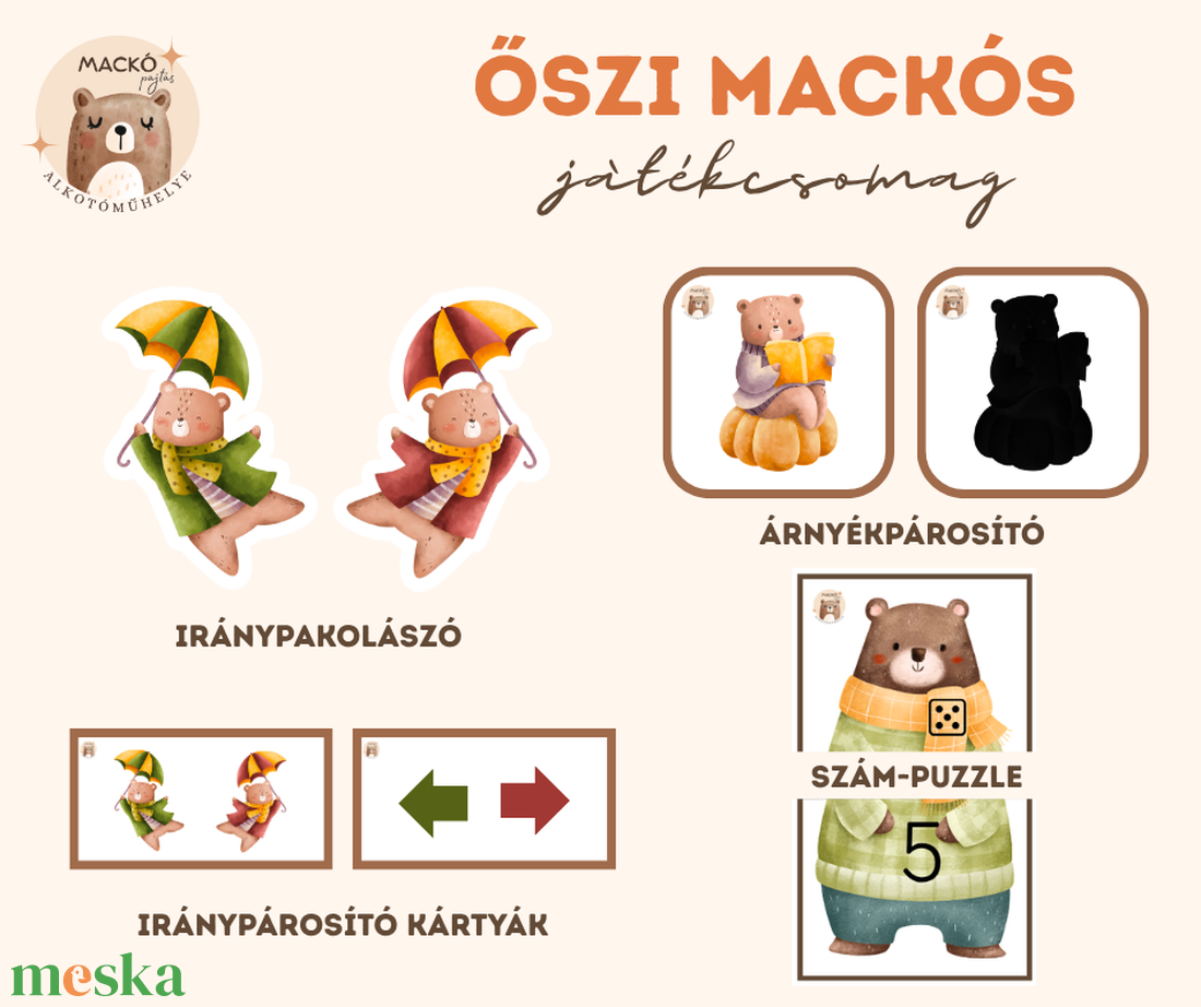 Őszi mackós játékcsomag - játék & sport - készségfejlesztő és logikai játék - oktató játékok - Meska.hu