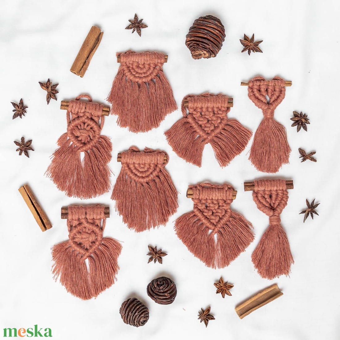 Terracotta 8 darabos karácsonyfadísz szett - karácsony - karácsonyi lakásdekoráció - karácsonyfadíszek - Meska.hu