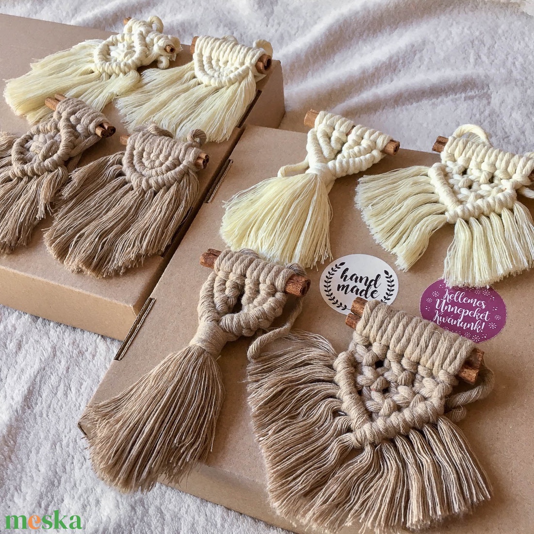Chocolate Vanilla 8 db-os Makramé Karácsonyfadísz Szett - otthon & életmód - dekoráció - fali és függő dekoráció - függődísz - Meska.hu