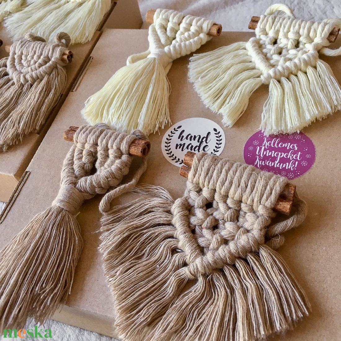 Chocolate Vanilla 8 db-os Makramé Karácsonyfadísz Szett - otthon & életmód - dekoráció - fali és függő dekoráció - függődísz - Meska.hu
