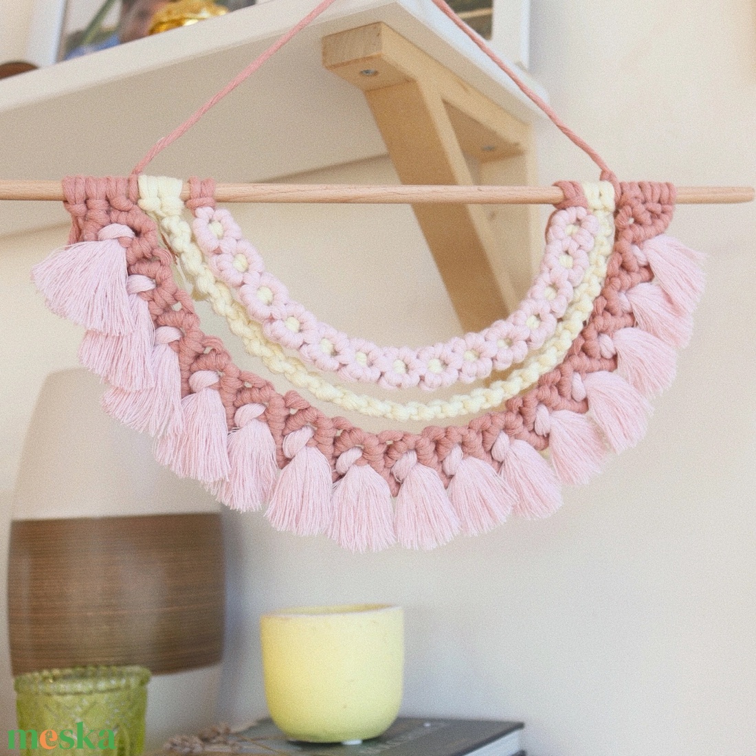 Rózsaszín Virágos Falidísz - otthon & életmód - dekoráció - fali és függő dekoráció - függődísz - Meska.hu