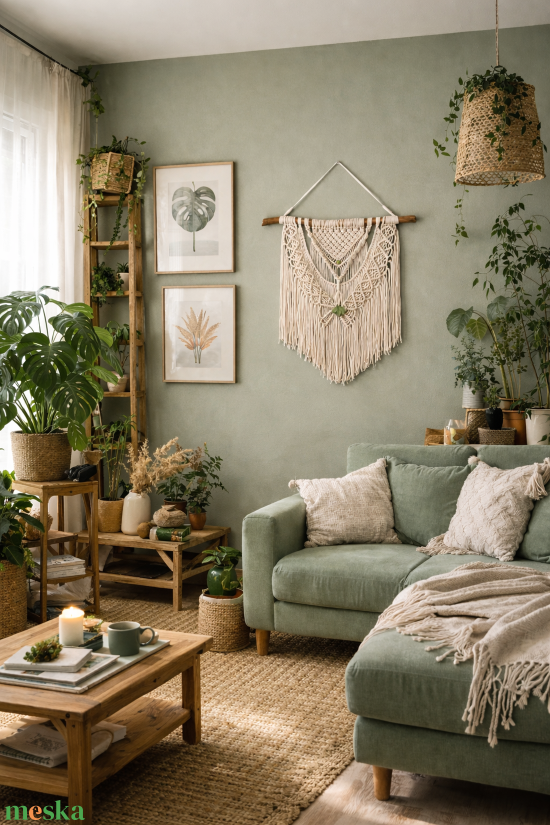 Bohém dekor kerámia ginkgo levéllel (M) makramé fali dekor - otthon & életmód - dekoráció - fali és függő dekoráció - álomfogó - Meska.hu