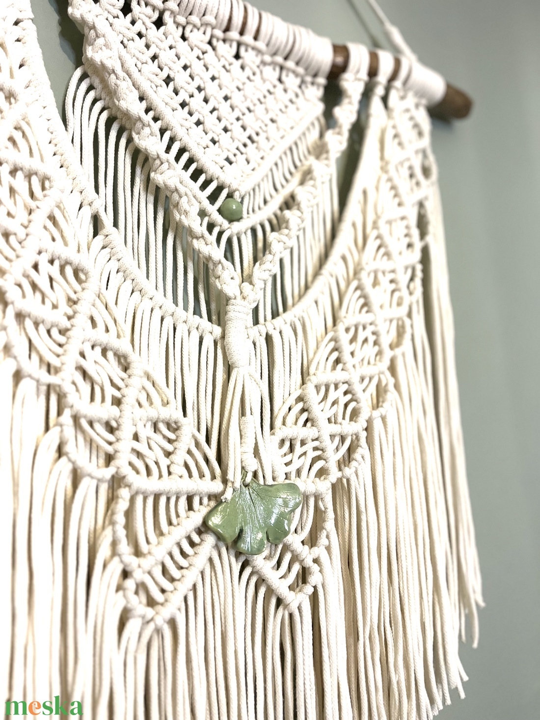 Bohém dekor kerámia ginkgo levéllel (M) makramé fali dekor - otthon & életmód - dekoráció - fali és függő dekoráció - álomfogó - Meska.hu