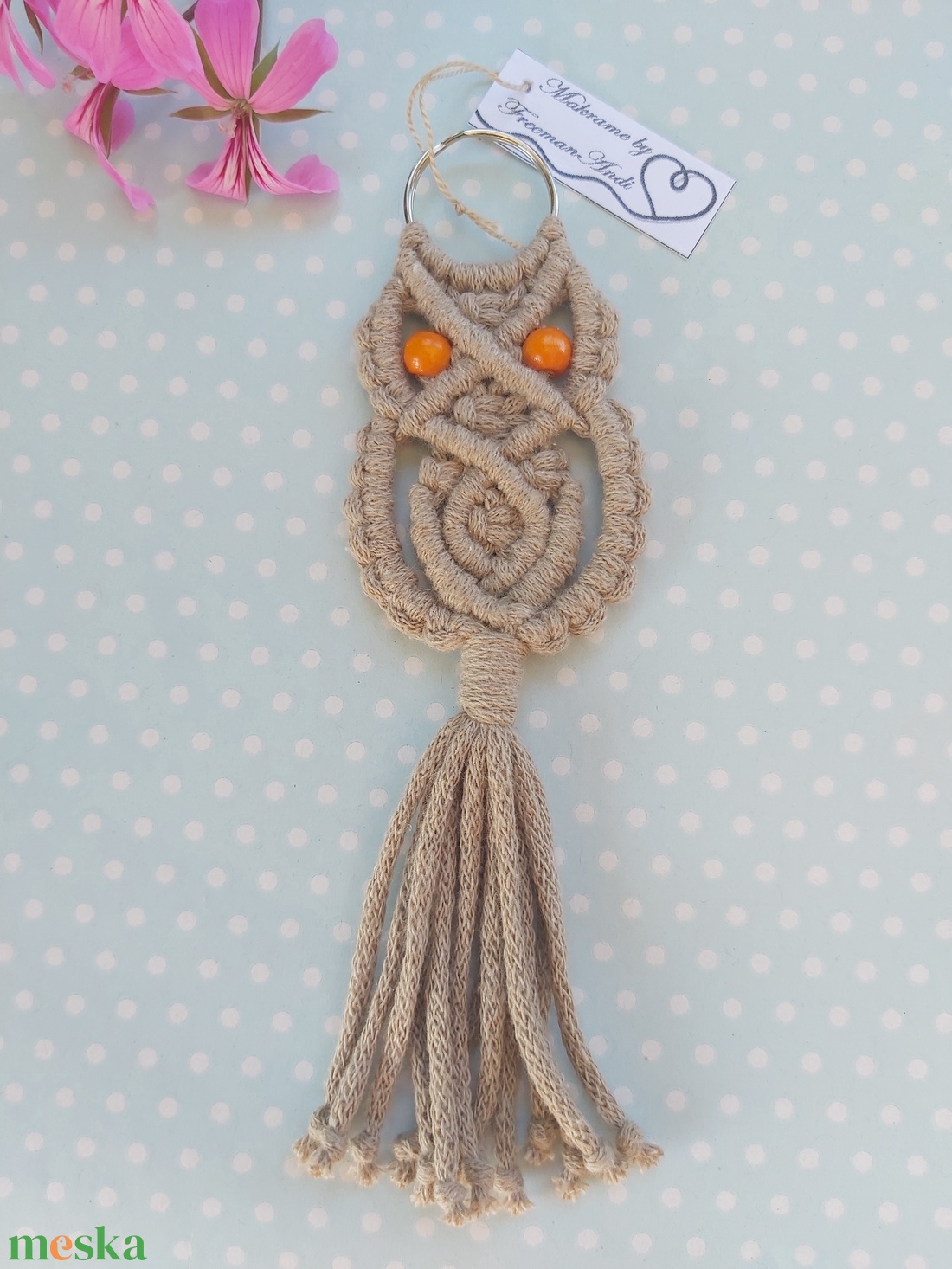 Baglyos makramé kulcstartó vagy táskadísz - táska & tok - kulcstartó & táskadísz - táskadísz - Meska.hu