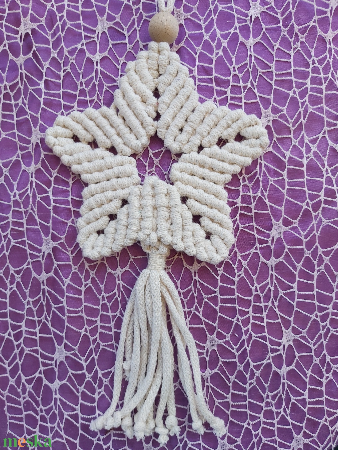 Makramé karácsonyi csillag lakásdekoráció, ablak vagy ajtódísz - karácsony - karácsonyi lakásdekoráció - karácsonyi lakásdíszek - Meska.hu