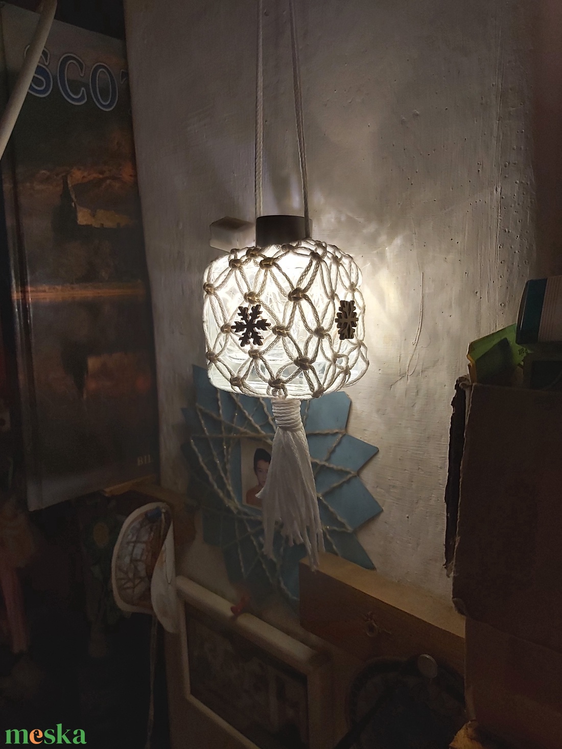 Makramé jégkocka lámpácska - karácsony - karácsonyi lakásdekoráció - karácsonyi lakásdíszek - Meska.hu