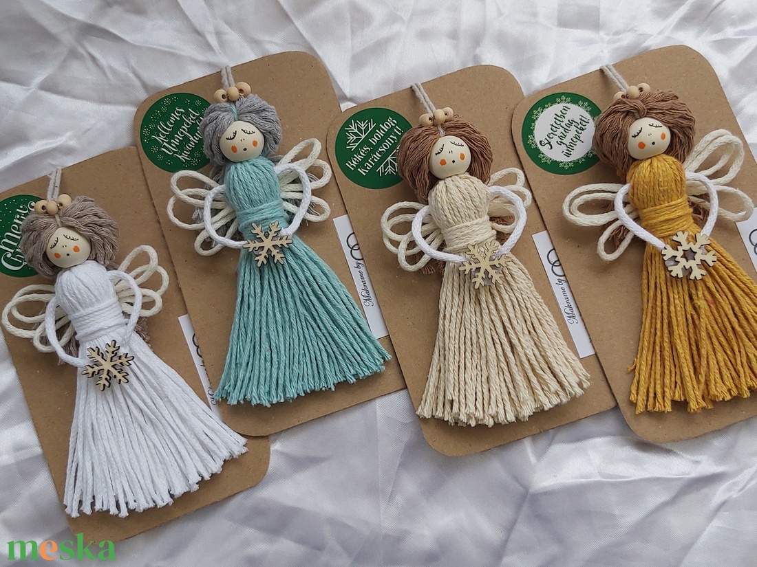 Makramé angyalka, karácsonyfadísz - karácsony - karácsonyi lakásdekoráció - karácsonyfadíszek - Meska.hu