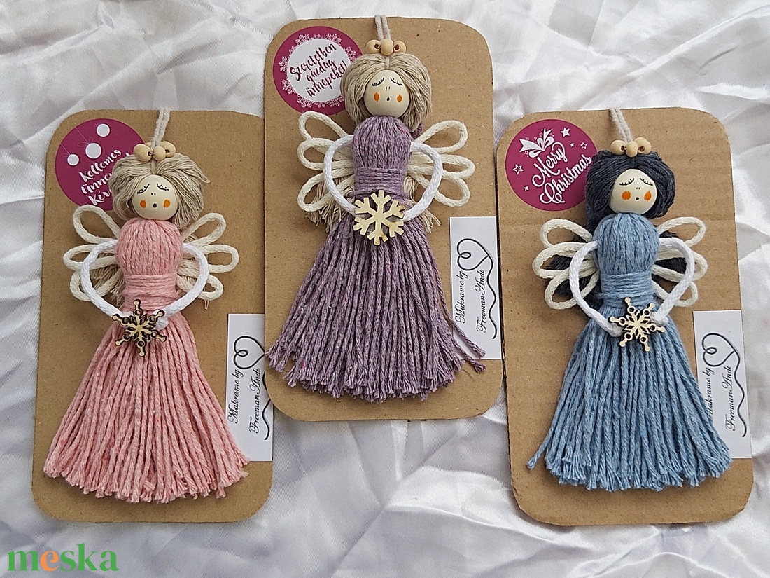 Makramé angyalka, karácsonyfadísz - karácsony - karácsonyi lakásdekoráció - karácsonyfadíszek - Meska.hu