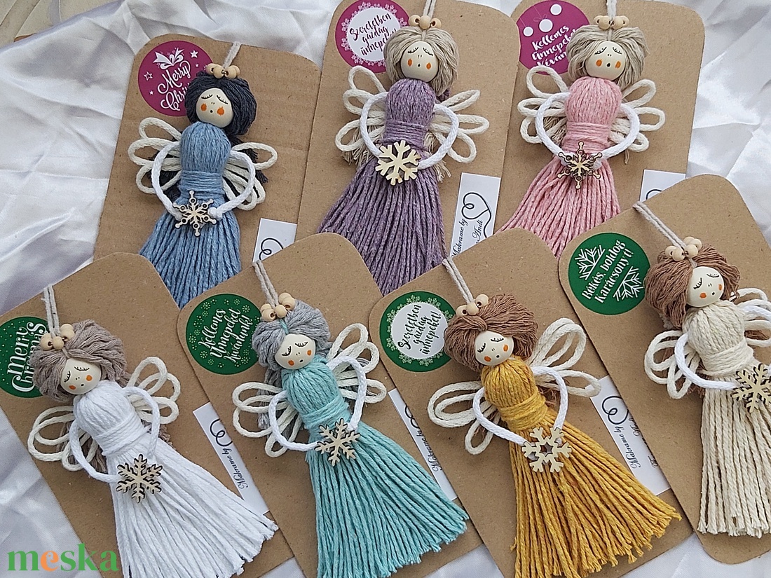Makramé angyalka, karácsonyfadísz - karácsony - karácsonyi lakásdekoráció - karácsonyfadíszek - Meska.hu