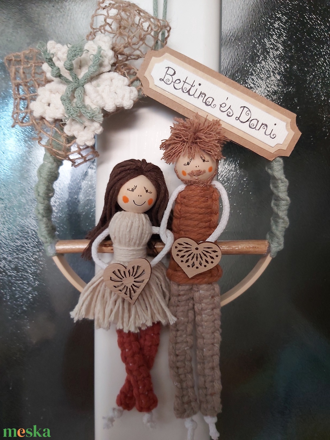 Makramé családi kép karikában - otthon & életmód - dekoráció - kép & falikép - 3d képek - Meska.hu