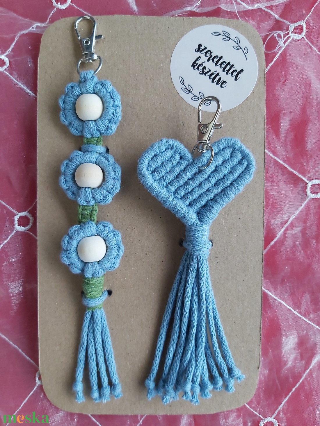 Makramé kulcstartó és táskadísz szett - táska & tok - kulcstartó & táskadísz - táskaakasztó - Meska.hu