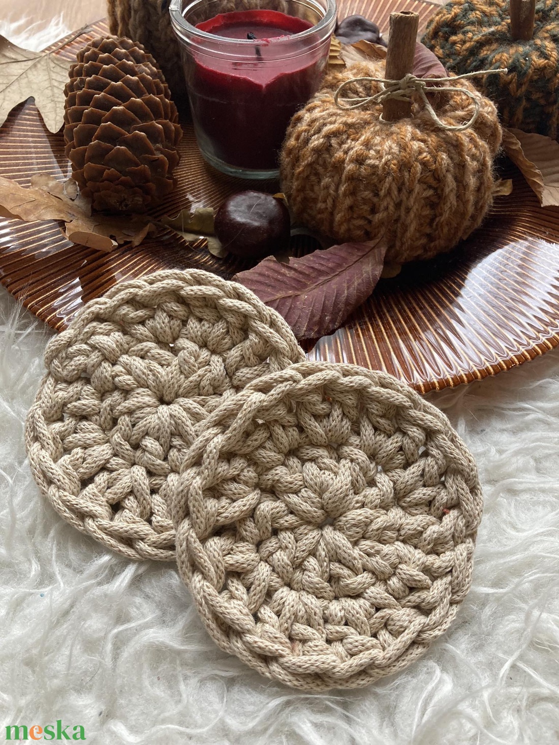 Bézs poháralátét / Beige coaster (2 db) - otthon & életmód - konyhafelszerelés, tálalás - tálalás - tányér- és poháralátét - Meska.hu