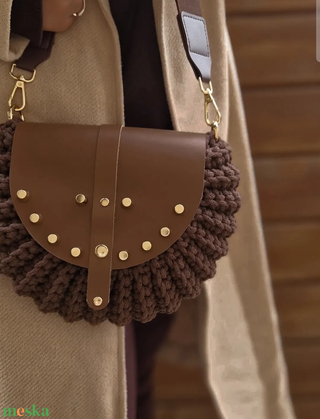Barna horgolt oreo táska - táska & tok - bevásárlás & shopper táska - shopper, textiltáska, szatyor - Meska.hu