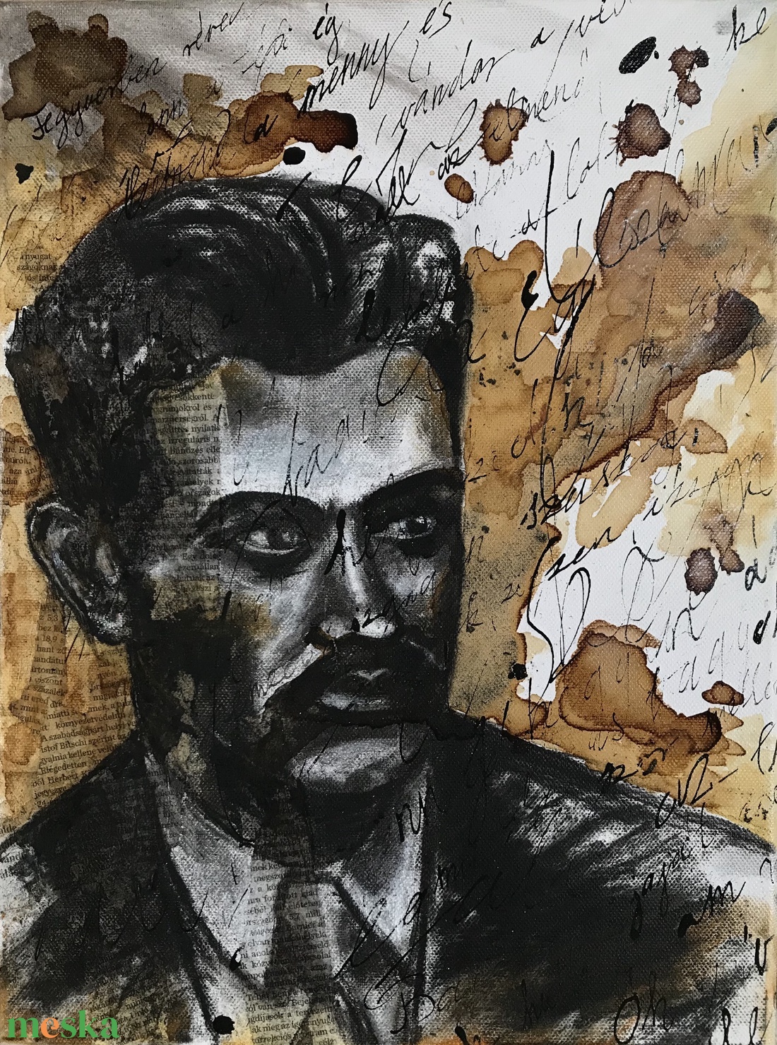 József Attila - művészet - festmény - festmény vegyes technika - Meska.hu