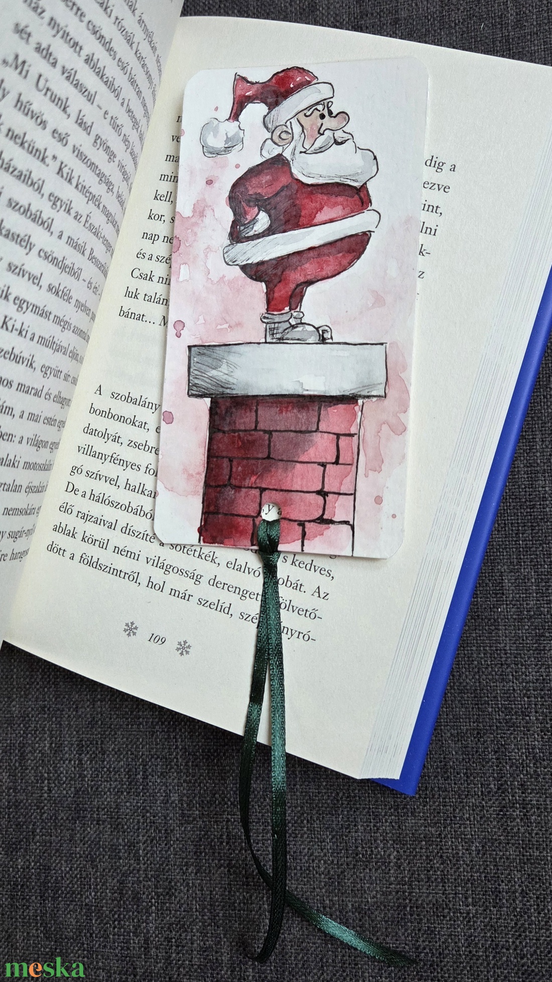 Mikulásos könyvjelző - művészet - festmény - akvarell - Meska.hu
