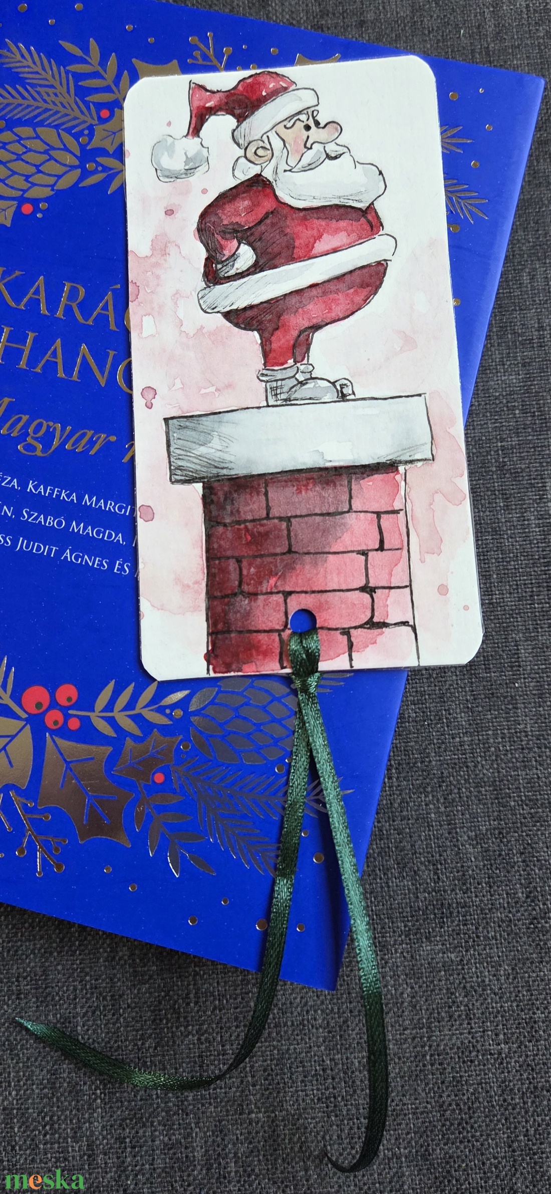 Mikulásos könyvjelző - művészet - festmény - akvarell - Meska.hu