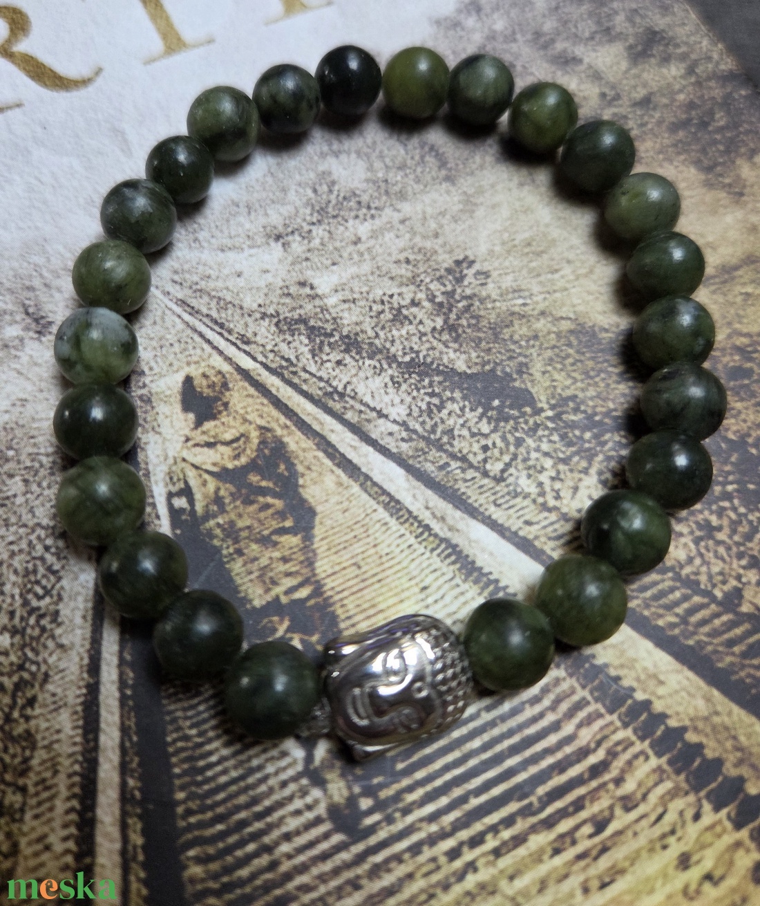 Kínai jade karkötő Buddha fejjel - ékszer - karkötő - ásványkarkötő - Meska.hu