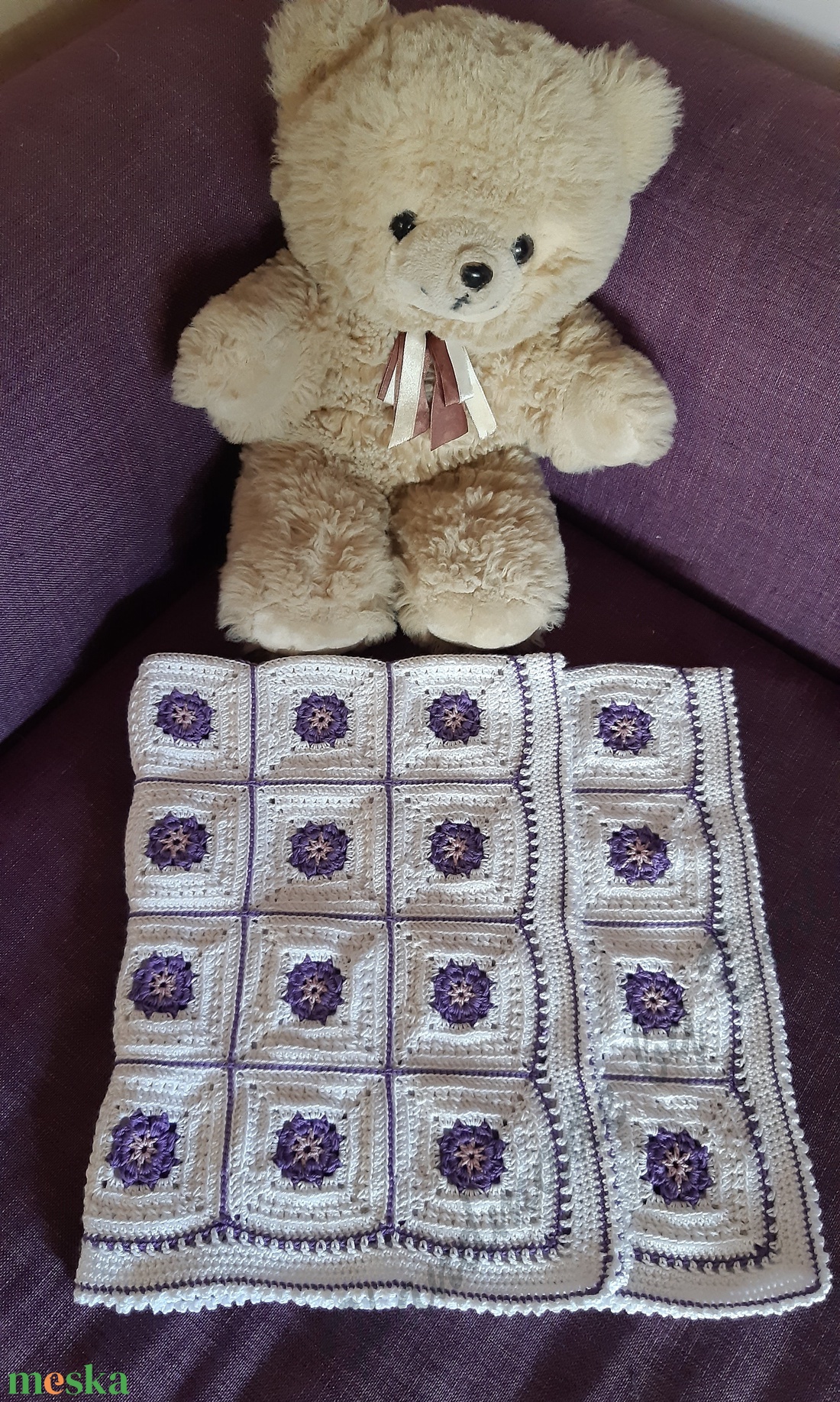 Horgolt lila virágos babatakaró - otthon & életmód - babaszoba, gyerekszoba - Meska.hu