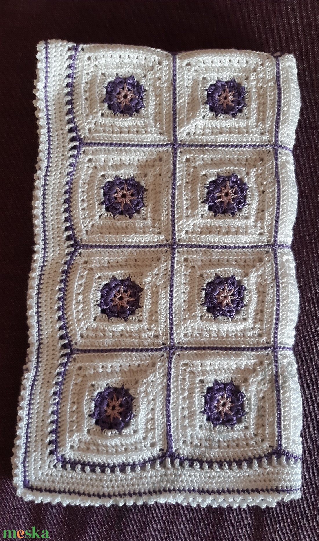 Horgolt lila virágos babatakaró - otthon & életmód - babaszoba, gyerekszoba - Meska.hu