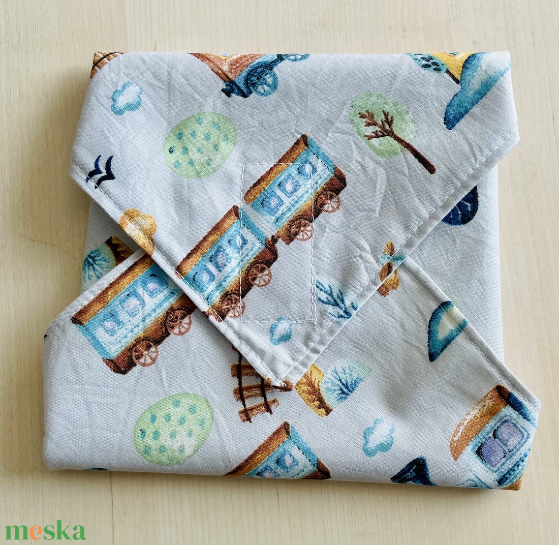 Vonatos újraszalvéta  - táska & tok - uzsonna- & ebéd tartó - szendvics csomagoló - Meska.hu