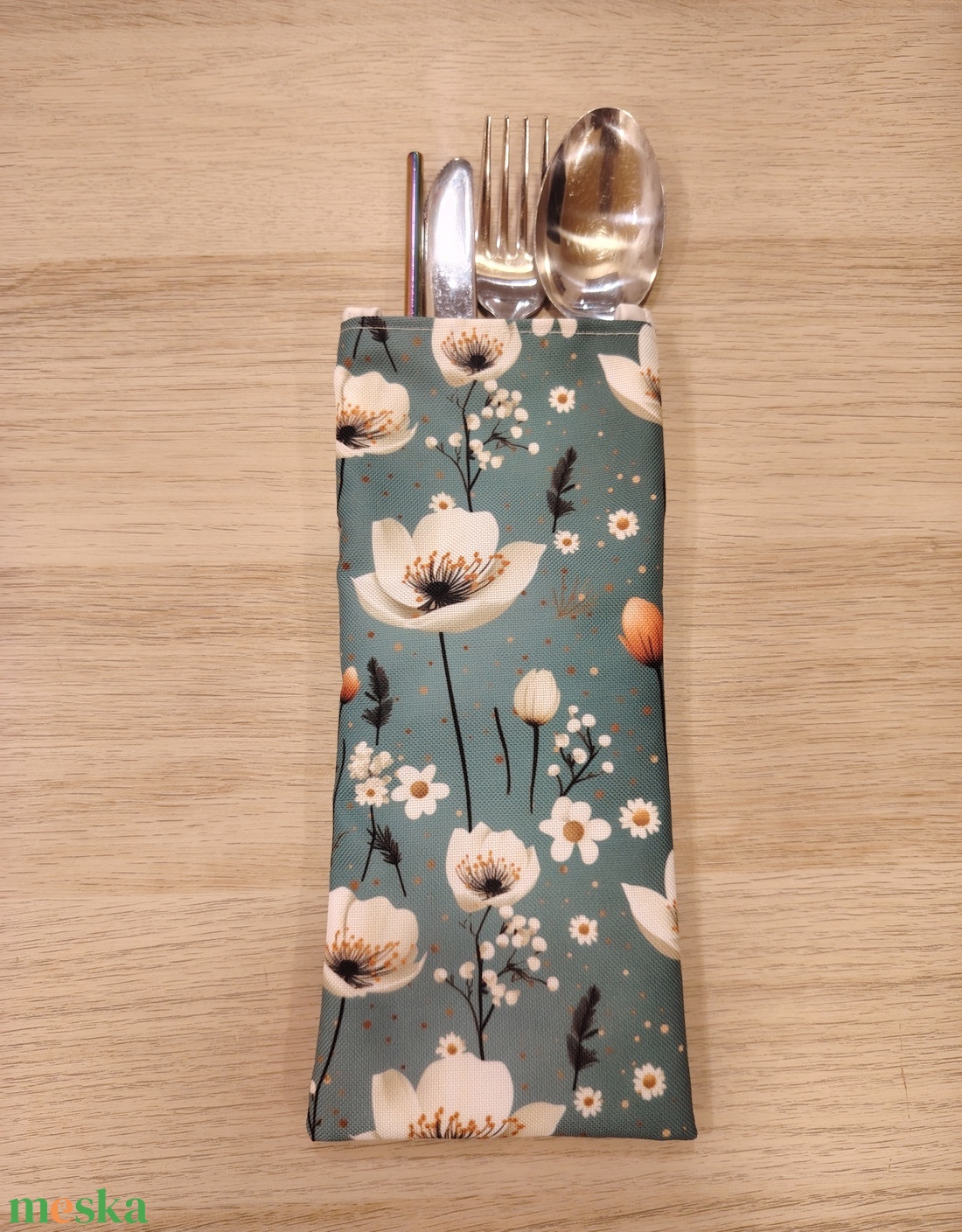Virágos evőeszköz tartó - táska & tok - uzsonna- & ebéd tartó - evőeszköz tartó - Meska.hu