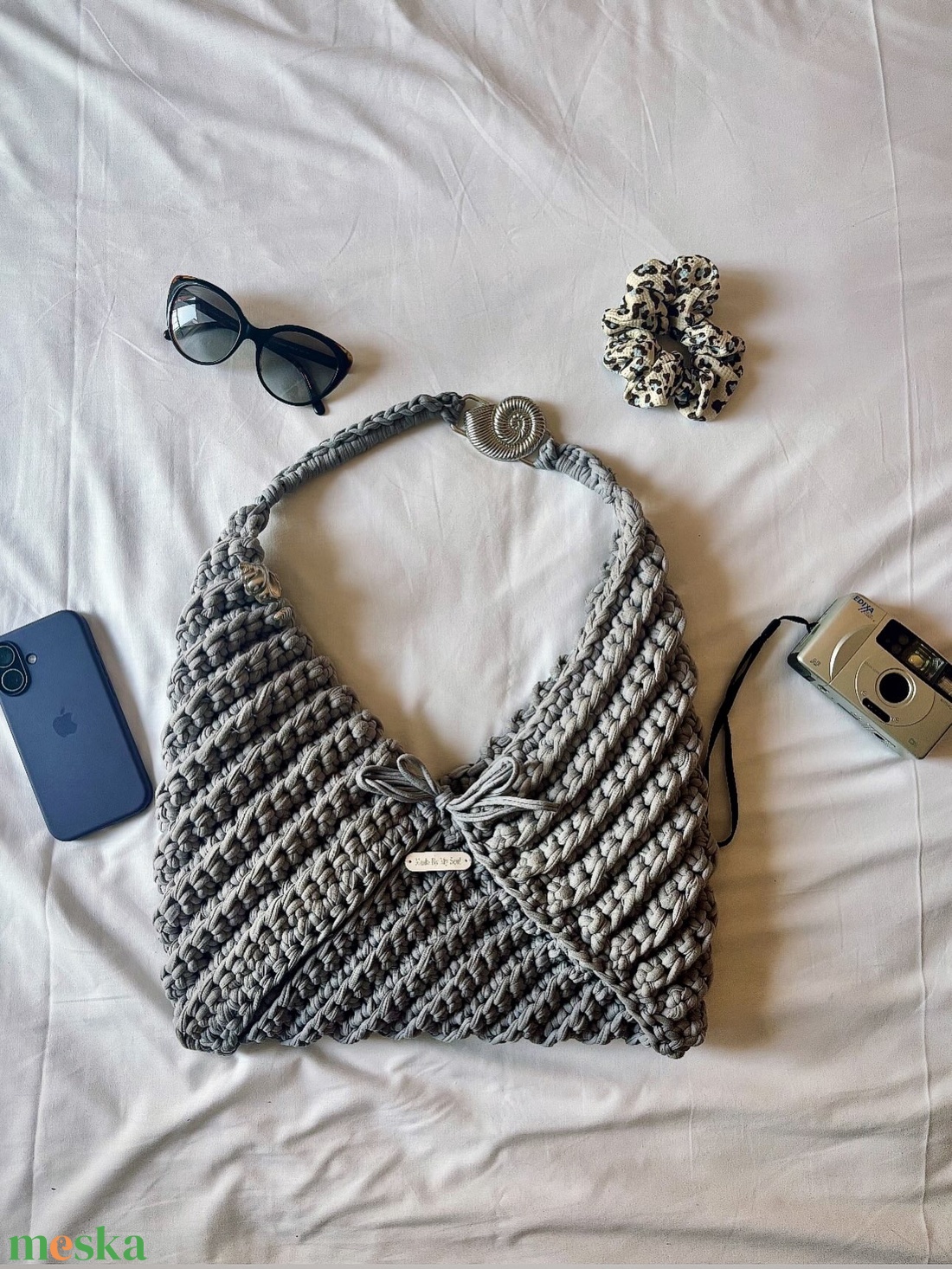 Grey loveletter crochet bag - táska & tok - kézitáska & válltáska - alkalmi táska - Meska.hu