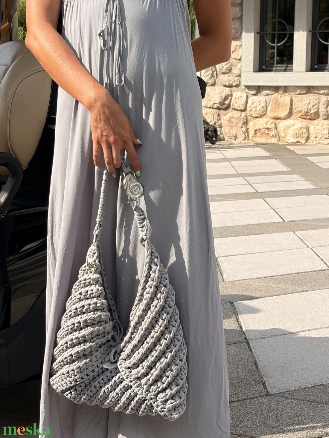 Grey loveletter crochet bag - táska & tok - kézitáska & válltáska - alkalmi táska - Meska.hu