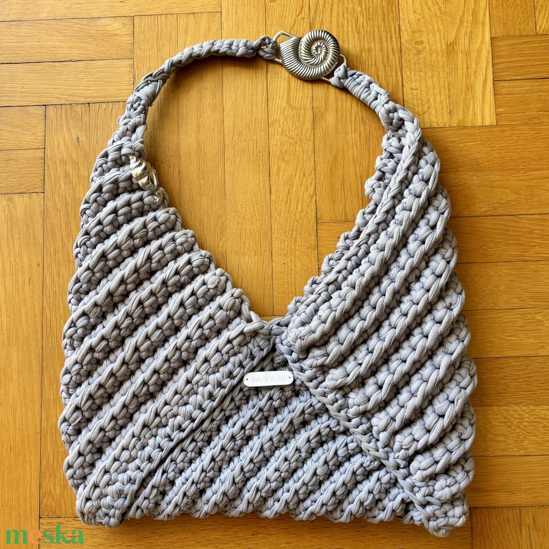 Grey loveletter crochet bag - táska & tok - kézitáska & válltáska - alkalmi táska - Meska.hu