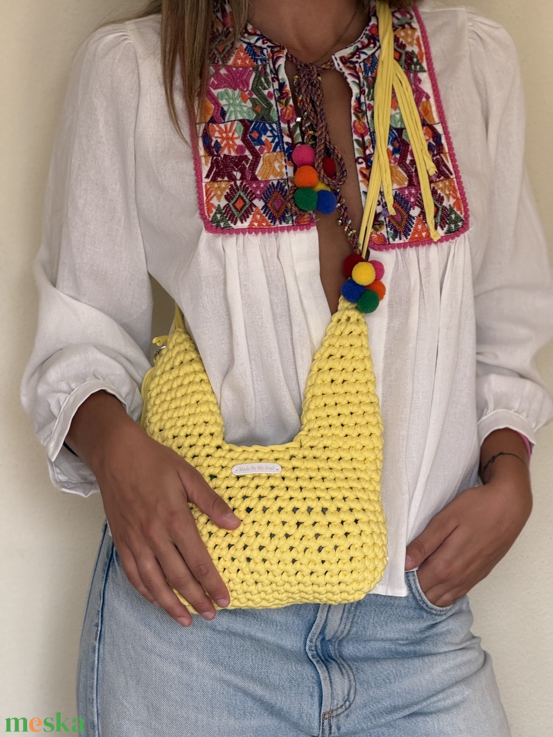 Yellow puffer crochet bag - táska & tok - kézitáska & válltáska - alkalmi táska - Meska.hu