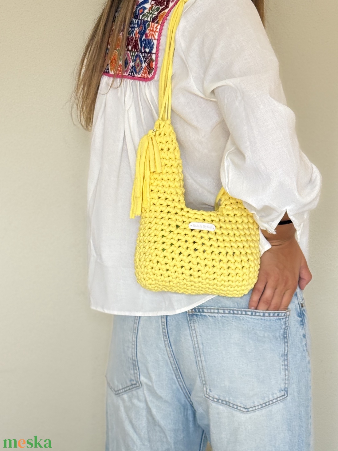 Yellow puffer crochet bag - táska & tok - kézitáska & válltáska - alkalmi táska - Meska.hu