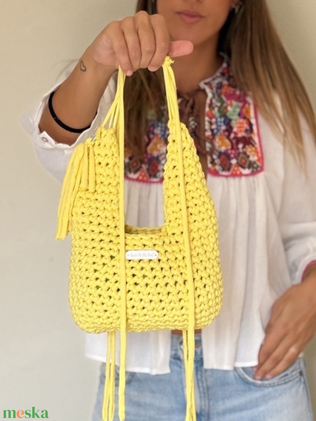 Yellow puffer crochet bag - táska & tok - kézitáska & válltáska - alkalmi táska - Meska.hu