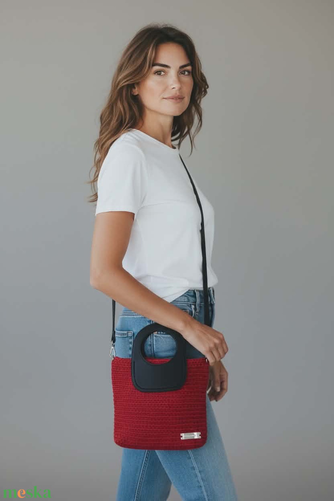 Meggypiros színű válltáska, kézitáska - táska & tok - kézitáska & válltáska - válltáska - Meska.hu