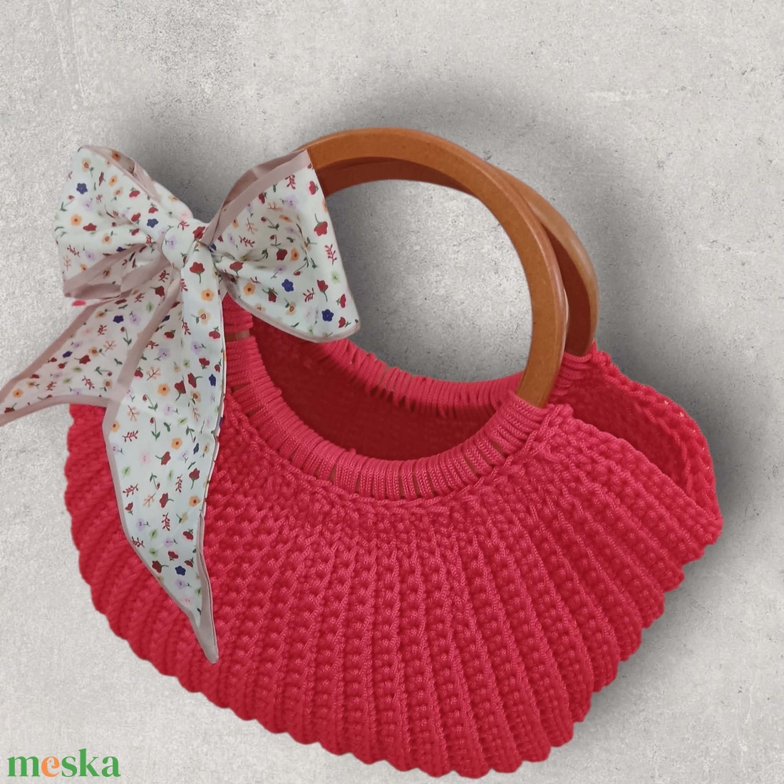 Piros, horgolt kagylótáska - táska & tok - kézitáska & válltáska - kézitáska - Meska.hu