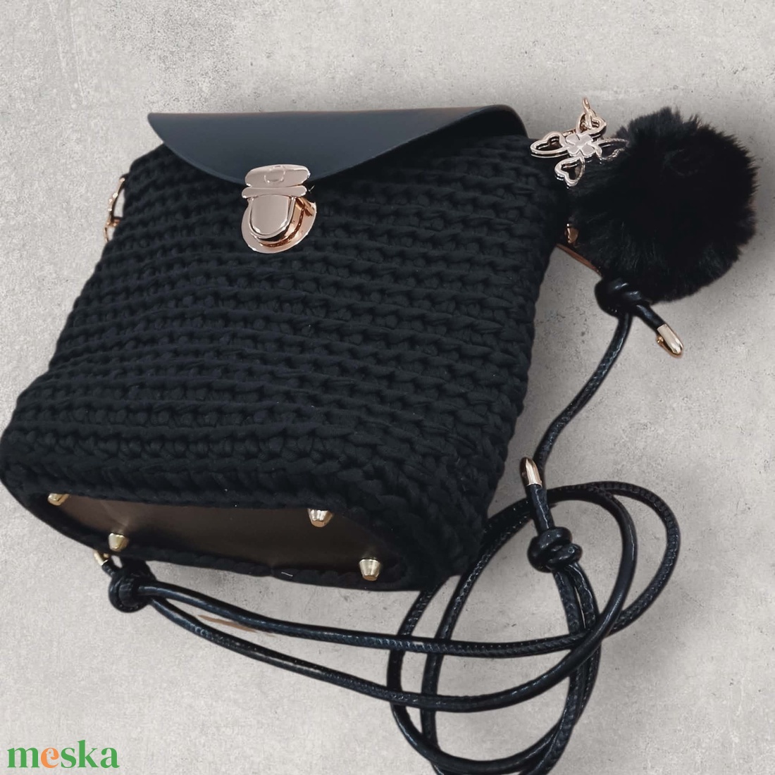 Fekete horgolt válltáska - táska & tok - kézitáska & válltáska - válltáska - Meska.hu